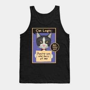 Kitty cat boss black and white Tuxedo Cat Holding Sign Tank Top